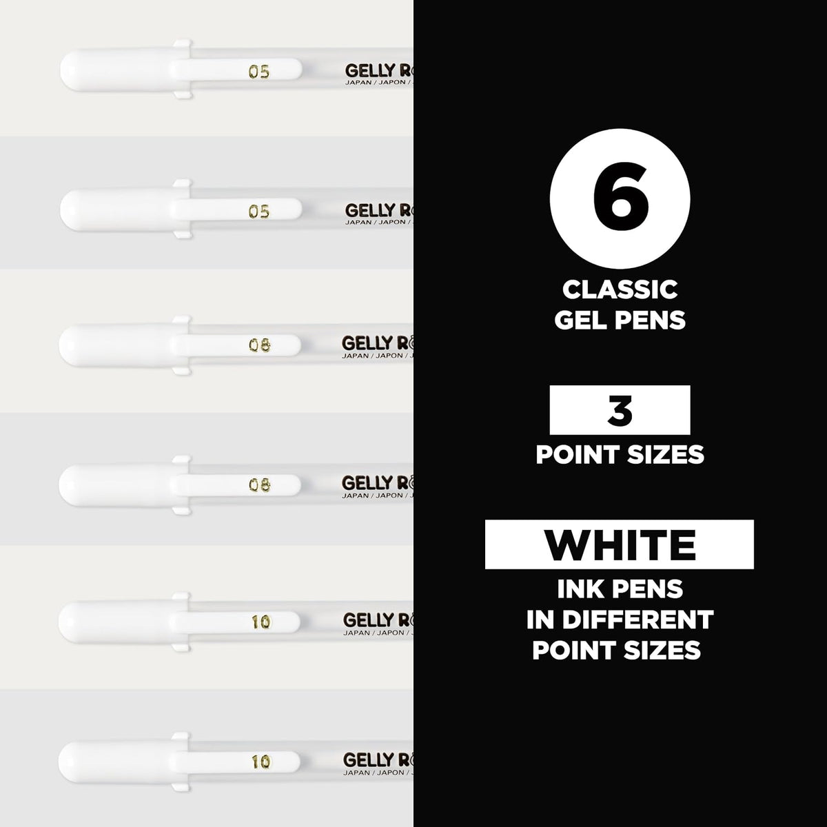Sakura Gelly Roll white pens assorted tips display