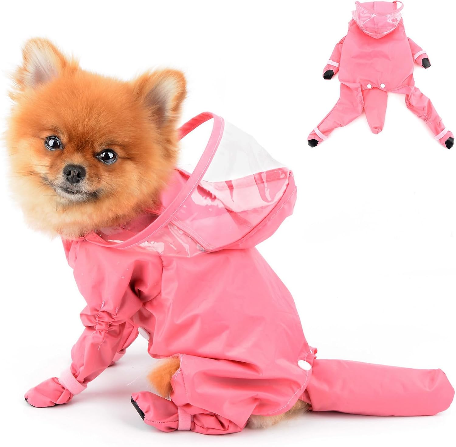 Paideful full body dog raincoat front view in pink