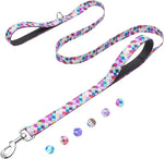 Fidohug Reflective Dog Leash front view featuring colorful geometric diamond pattern.