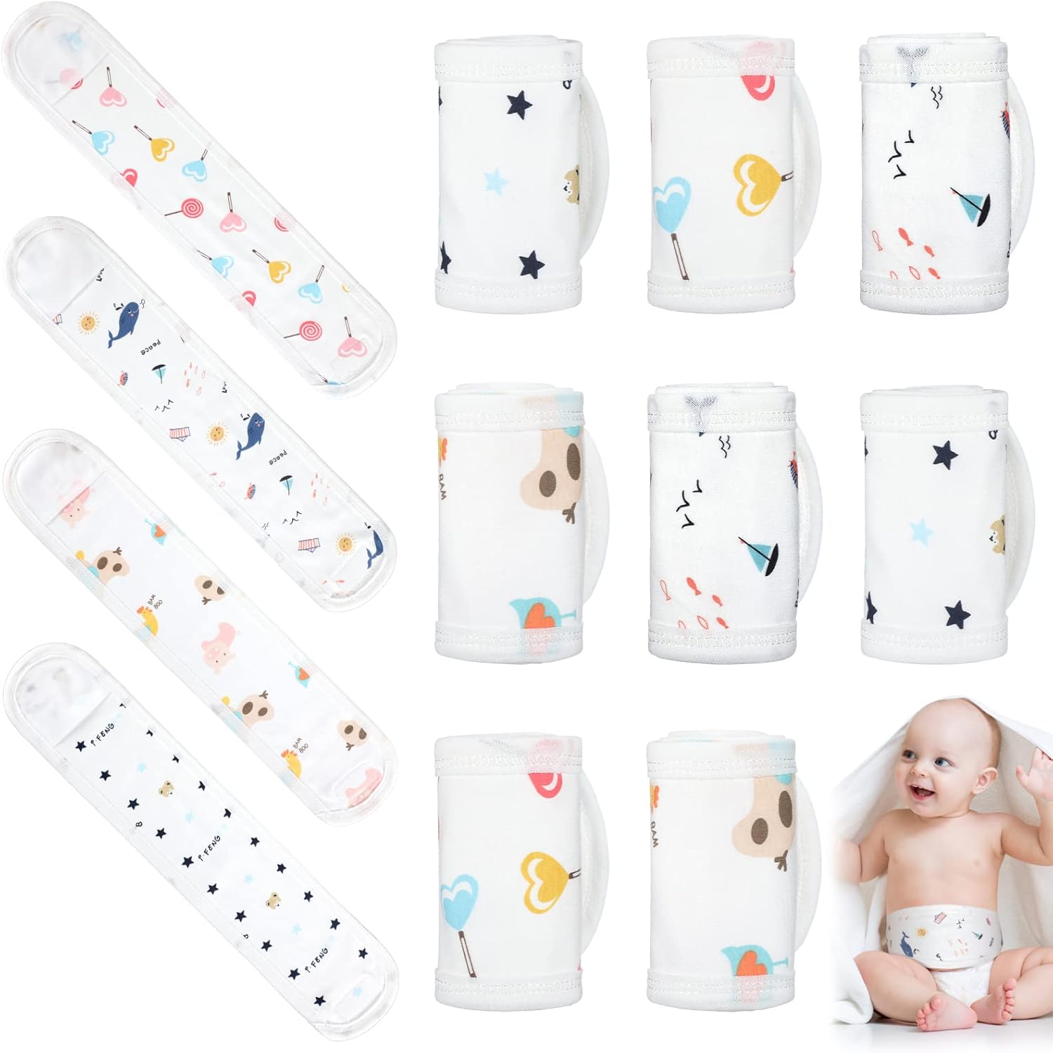 Seematn 8 pieces cartoon cotton baby belly bands set front view