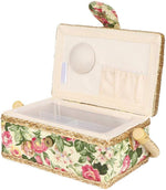 Oumefar sewing basket open showing removable plastic tray and compartments