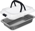 Qinyoung 2 Pcs Cake Baking Pan with Lid and Handle, 9 x 13 Inch Non-stick Rectangle Sheet Cake Pan Carrier for Brownie Roasting Cooking Baking (Black Gray) - Image 15
