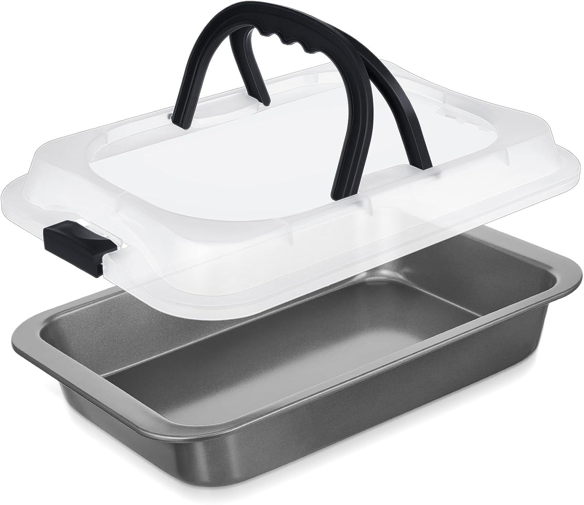 Qinyoung 2 Pcs Cake Baking Pan with Lid and Handle, 9 x 13 Inch Non-stick Rectangle Sheet Cake Pan Carrier for Brownie Roasting Cooking Baking (Black Gray) - Image 15