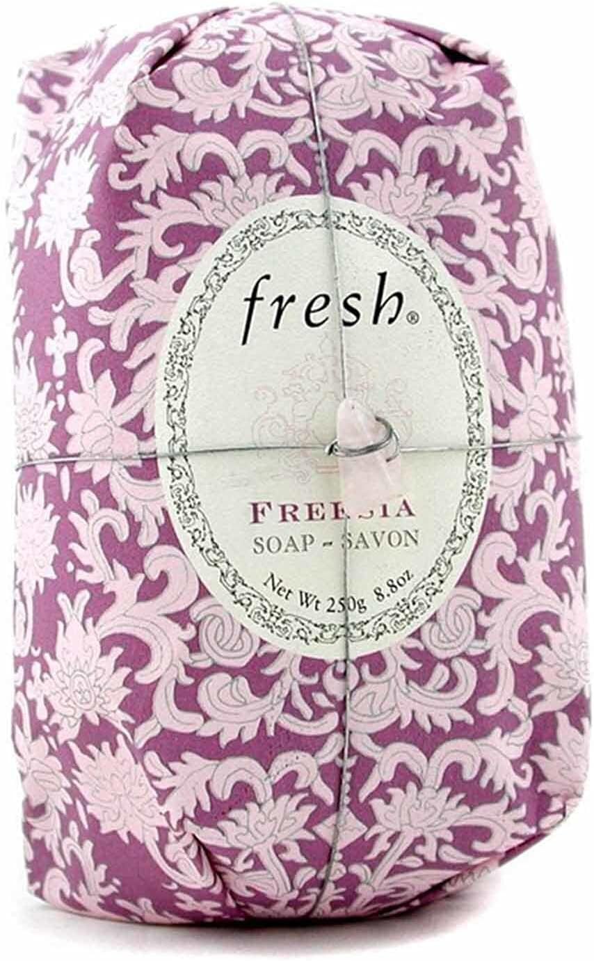 Fresh Freesia Oval Soap 8.8 Ounce front packaging with wire and stone detail