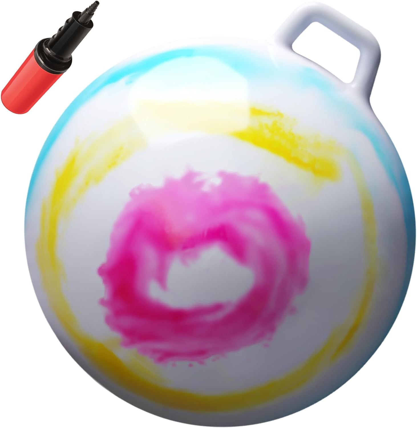 Waliki adult hopper ball front view of tie dye inflatable jumping ball with handles