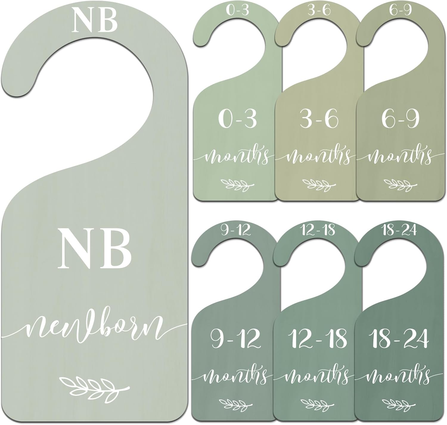 Whaline 7 Piece Green Wooden Baby Closet Size Dividers front view