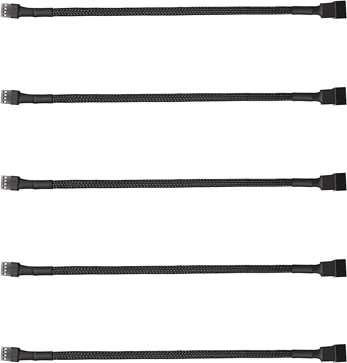 ThreeBulls 4 Pin PWM Fan Splitter Cable 5 pack front view showing premium black braided nylon sleeving.