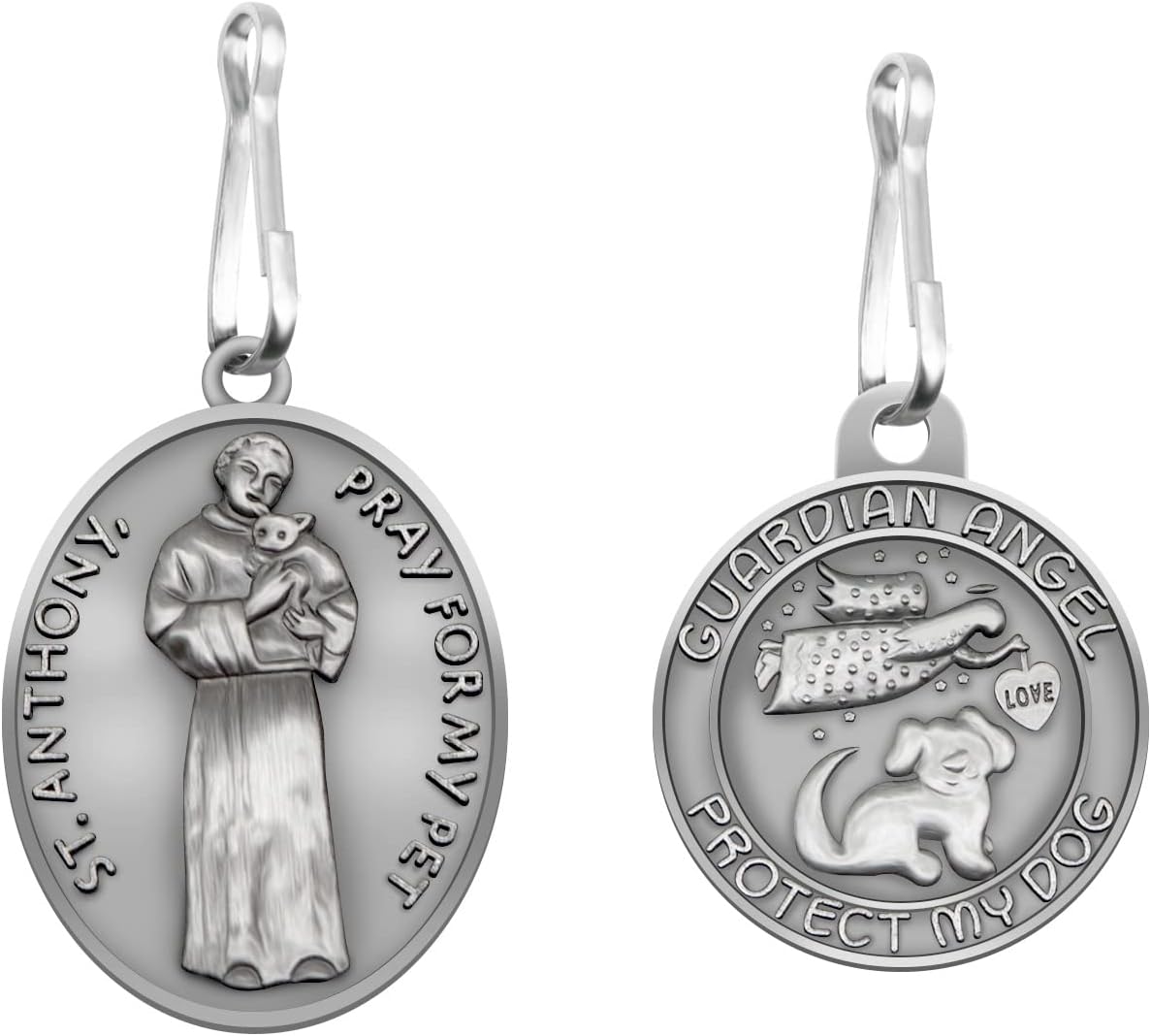 ForFine St Francis pet tags front view showing the detailed saint engraving on a pet collar.