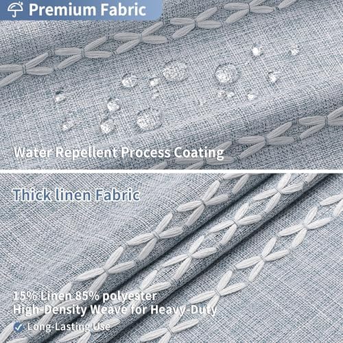 Stainless steel rust resistant metal grommets on the top hem of the blue bohemian curtain.