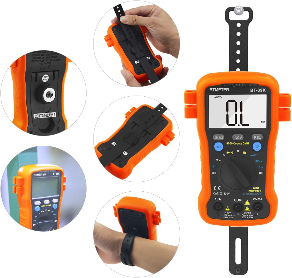 BTMETER BT-39K digital multimeter with protective orange rubber holster