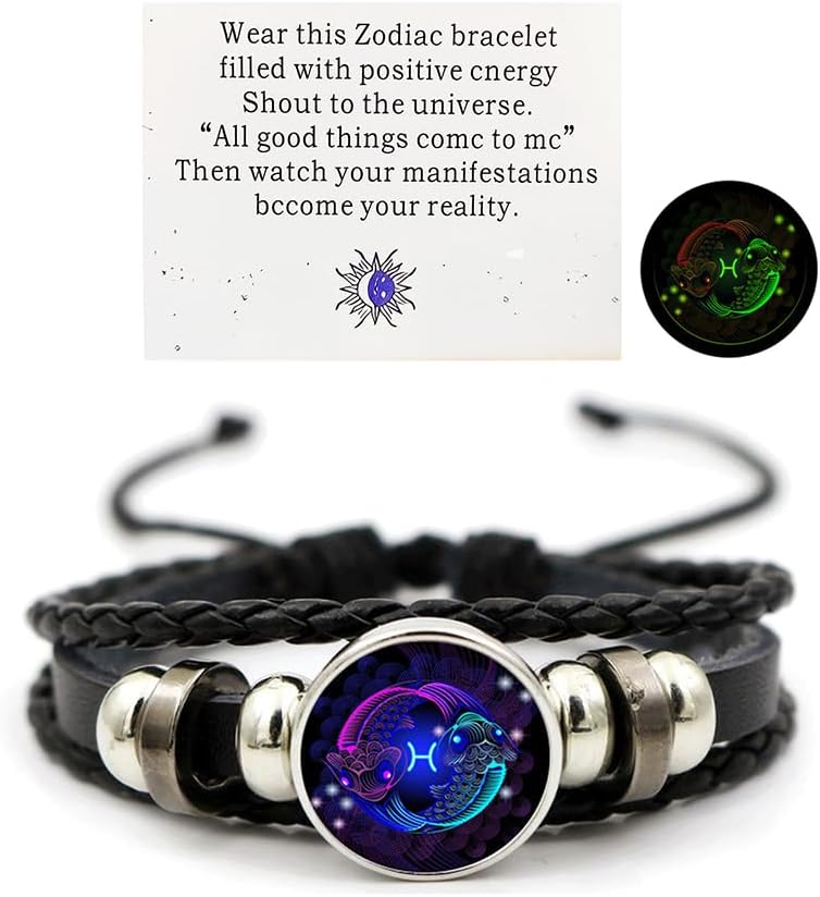Vintage Zodiac Constellation Bracelets Zodiac Guardian Bracelet Black Leather Bracelet Adjustable Handmade Woven Bracelet Birthday Jewelry for Women - Image 10