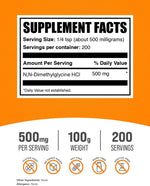 Close up of BulkSupplements N,N-Dimethylglycine powder label