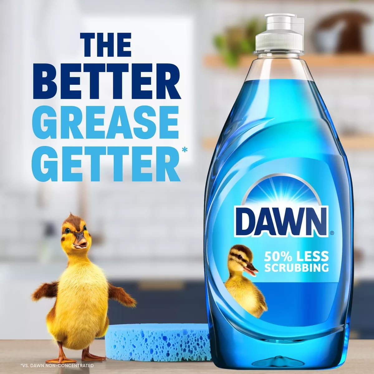 Close up of Dawn dishwashing liquid iconic blue soap texture