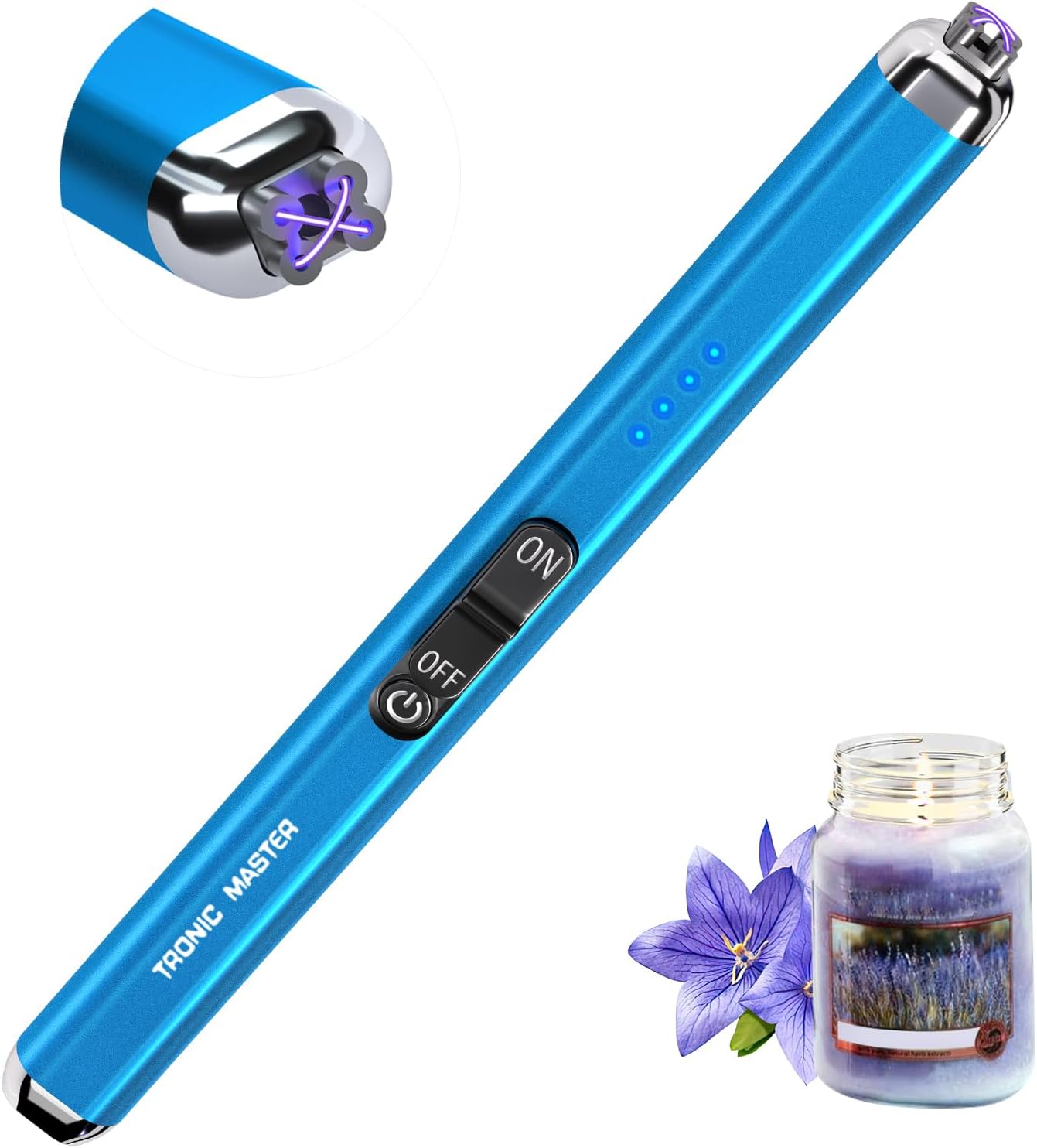 Electric Candle Lighter Valentine's Day Gifts for Women Mom Men Dual Arc USB Rechargeable Windproof Lighter for Candle BBQ Birthday Camping Gift Idals (Sapphire Blue) - Image 1