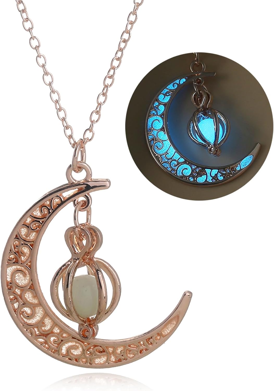 EEQQBZ Glow In Dark Crescent Moon Dangle necklaces | Magical fantasy fairy glowing jewelry for Halloween Christmas party gatherings and daily decorative wearin - Image 12