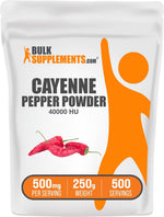 BulkSupplements cayenne pepper 40000 Scoville heat units powder showing allergen warnings and storage guide