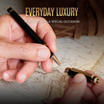 Scriveiner rollerball pen unboxed on executive wooden desk set