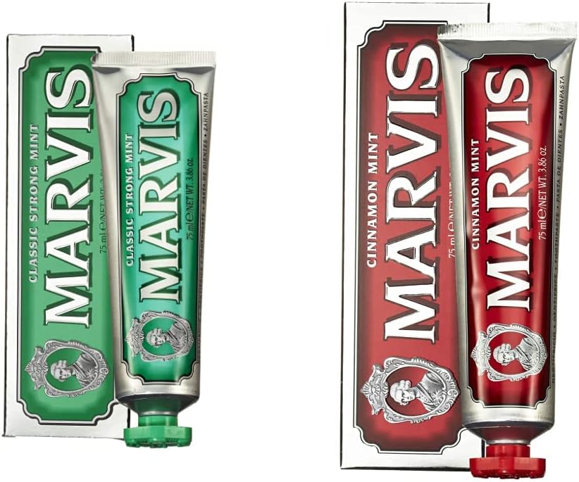 Marvis Classic Strong Mint and Cinnamon Mint Toothpaste Set front view luxury imported oral care collection