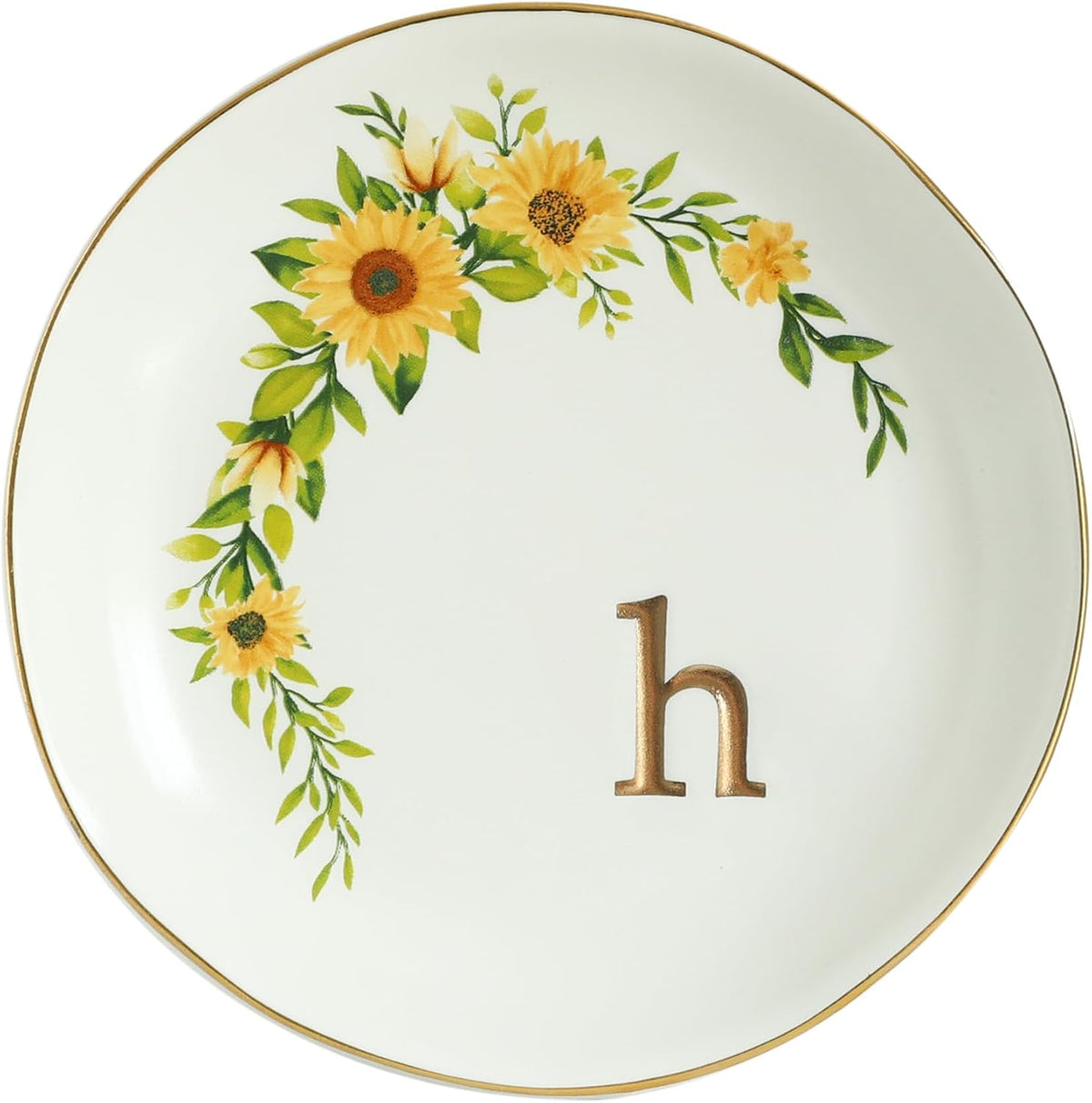 COLLECTIVE HOME - Ceramic Jewelry Tray, Trinket Dish for Rings Earrings Necklaces Bracelet Watch Keys, Birthday Mother's Day Christmas Gift for Women, 4.75", White Surface wirh Sunflowers (m) - Image 11