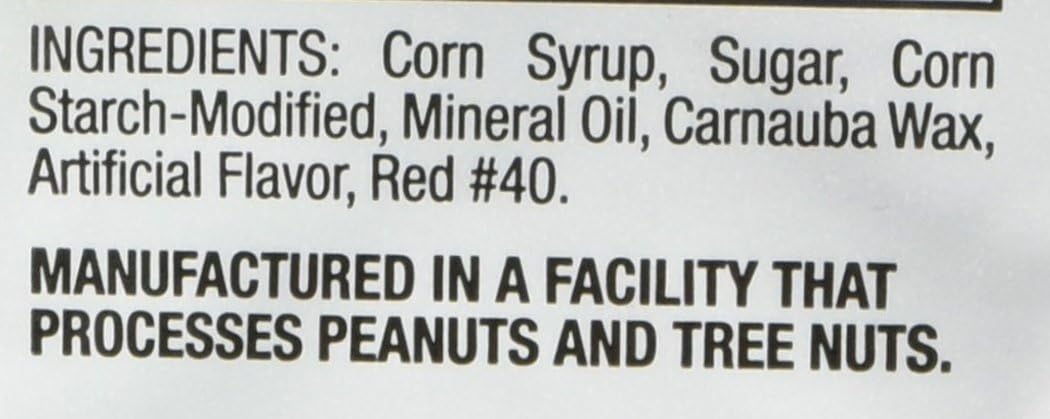 Back label of Sweet Candy Company cinnamon bears showing gluten free and kosher certifications
