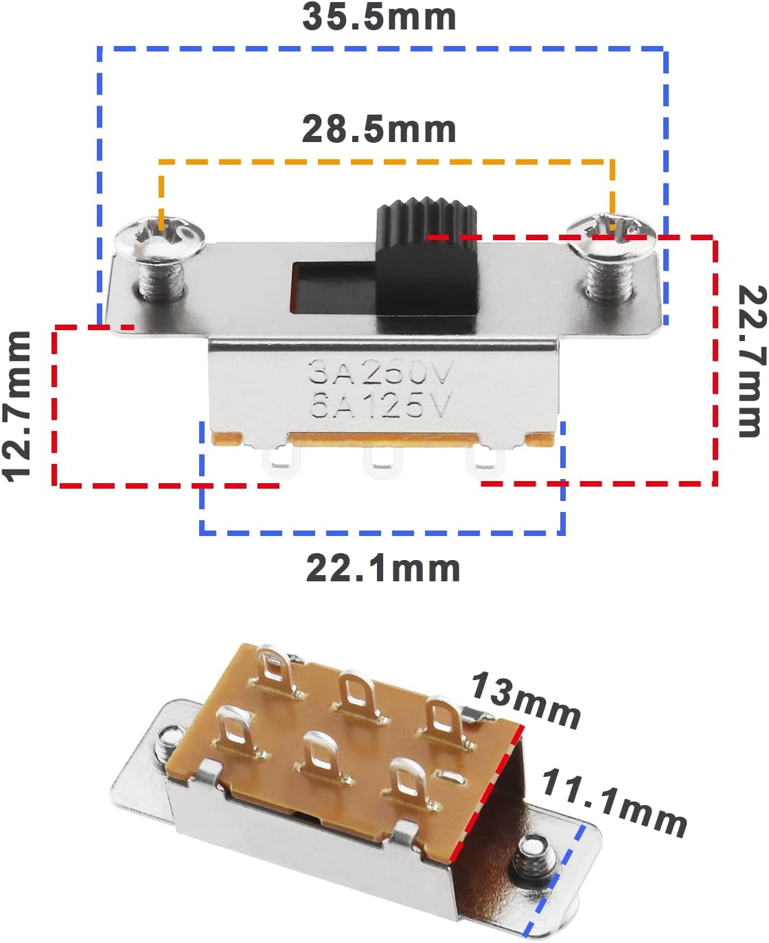 Slide selector switch with mounting screws included
