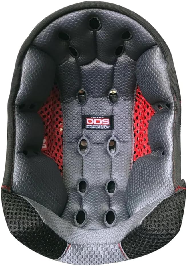6D Helmets ATR-2 motorcycle helmet replacement comfort liner large front view showing black fabric and red webbing