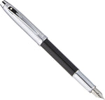 Sheaffer 100 black lacquer fountain pen front view with chrome trim