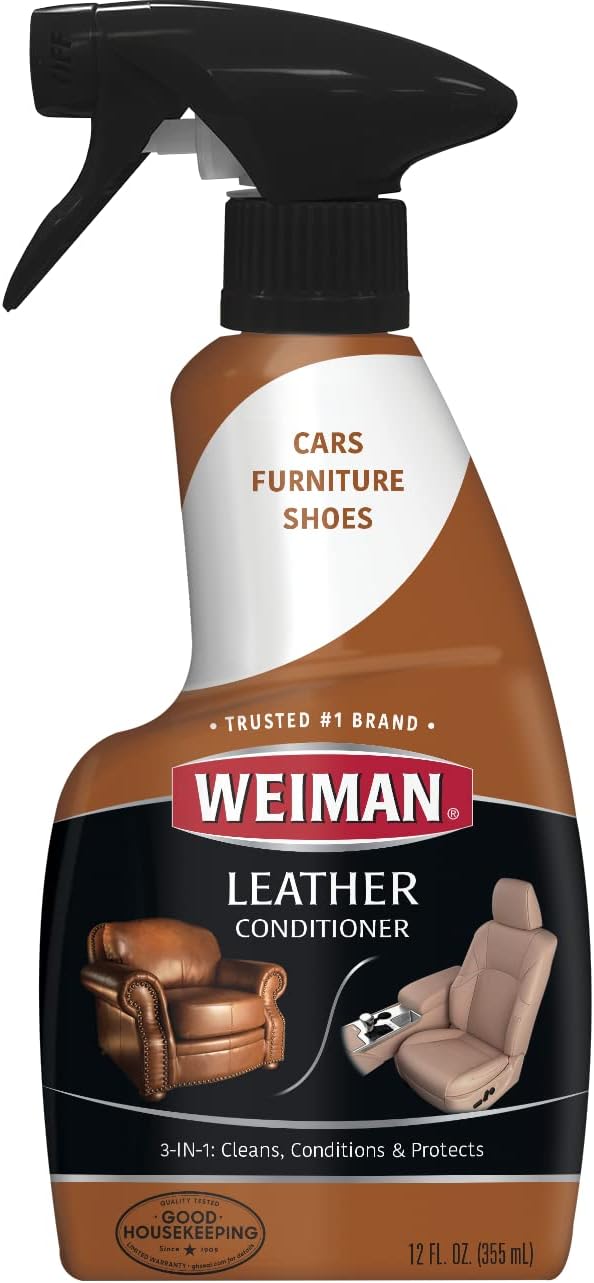 Weiman Leather Cleaner & Conditioner - 12 Fl Oz - Non Toxic Cleans Conditions and Restores Leather Surfaces - UV Protectants Help Prevent Cracking or Fading of Leather Couches Car Seats Shoes Purses - Image 1