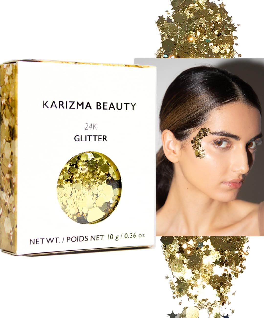 KARIZMA 24K gold glitter front view jar packaging