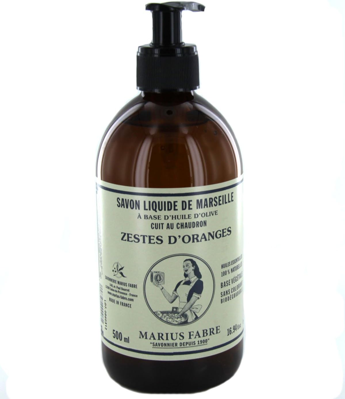 Marius Fabre Marseille liquid soap orange zest front view pump bottle