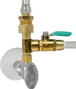 Brass valve connection attached to water supply line