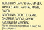 Close up view of the gluten free and vegan certification on Chimes Mango Ginger Chews
