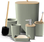 Clara Clark bathroom set front view showcasing sage green accessories for vanity organization.