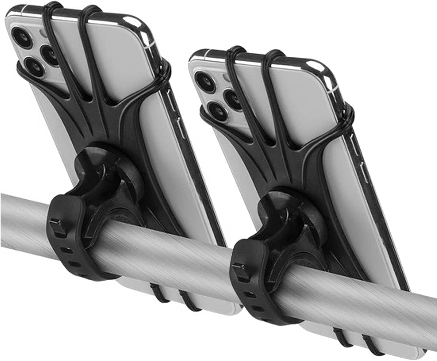 Kinizuxi universal bike phone mount front view showcasing flexible silicone straps holding a smartphone securely.