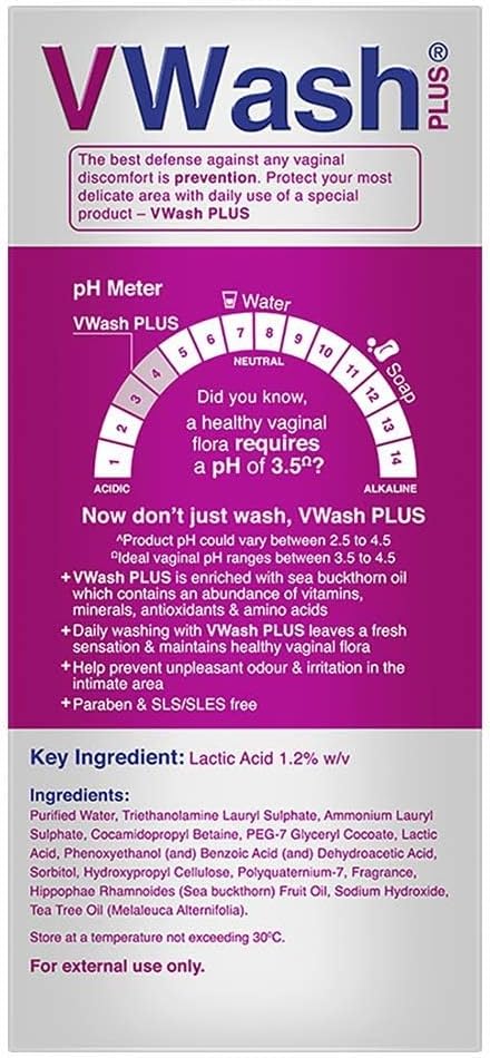 VWash Plus 200 ml bottle with pump dispenser and packaging