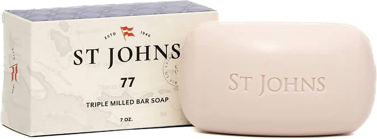 St Johns No. 77 luxury soap bar front view packaging