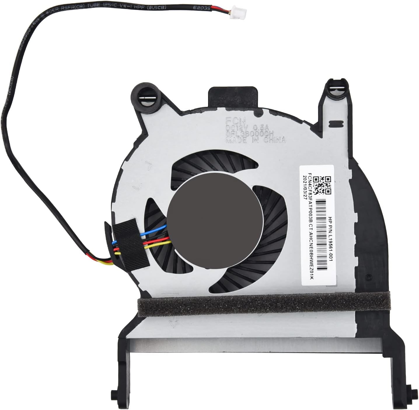 KBRPARTS replacement CPU cooling fan front view showing the four pin connector cable.