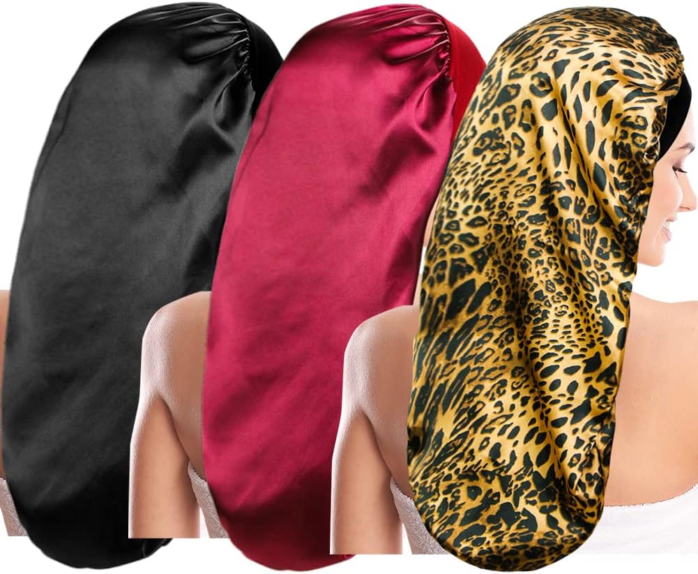 3 Pieces Long Satin Sleep Bonnet for Hair Care, Women Hair Bonnets Silky Braids Sleeping Caps Night Cap for Curly Hair - Image 10