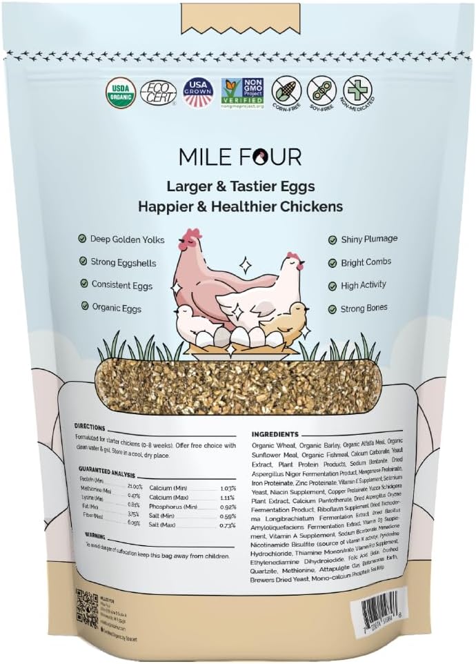 Mile Four organic chick feed texture close up