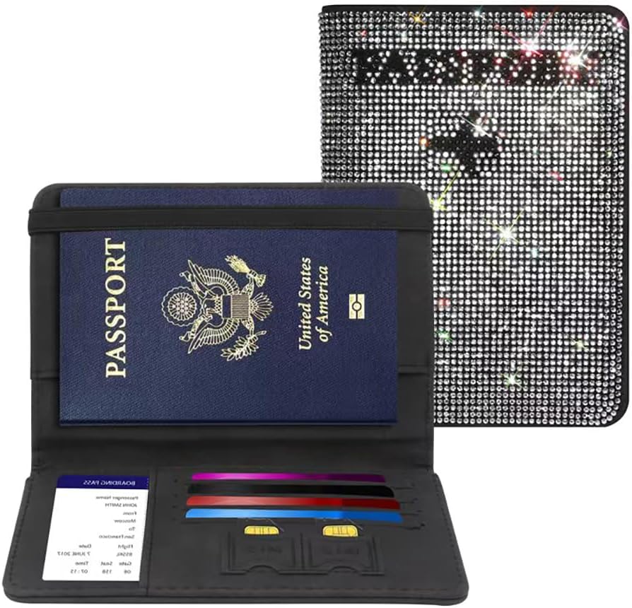KUPAO sparkling rhinestone travel wallet interior card slots