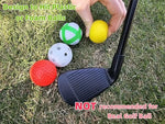 Adult using telescopic golf club for backyard chipping game