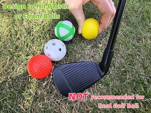 Adult using telescopic golf club for backyard chipping game