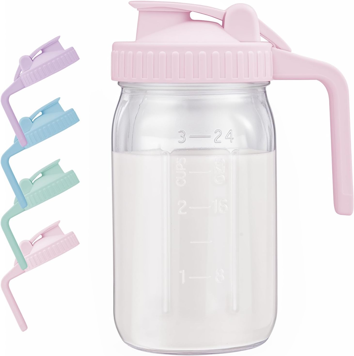 AoeJarry breast milk pitcher front view with pink lid