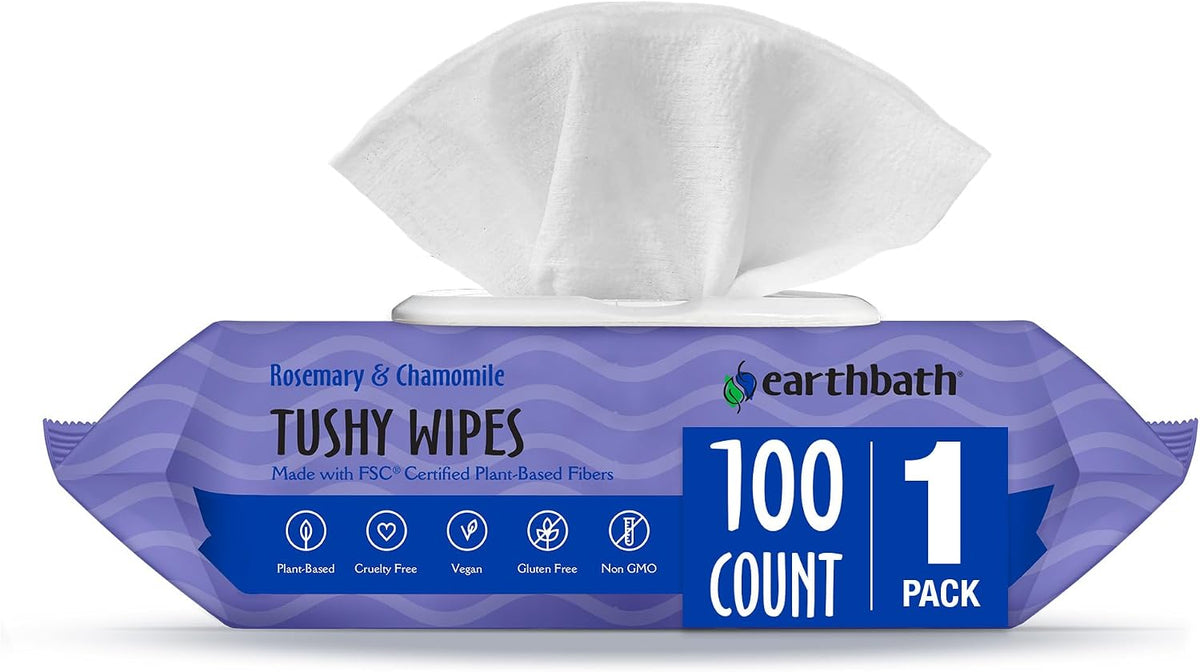Earthbath tushy wipes front view packaging