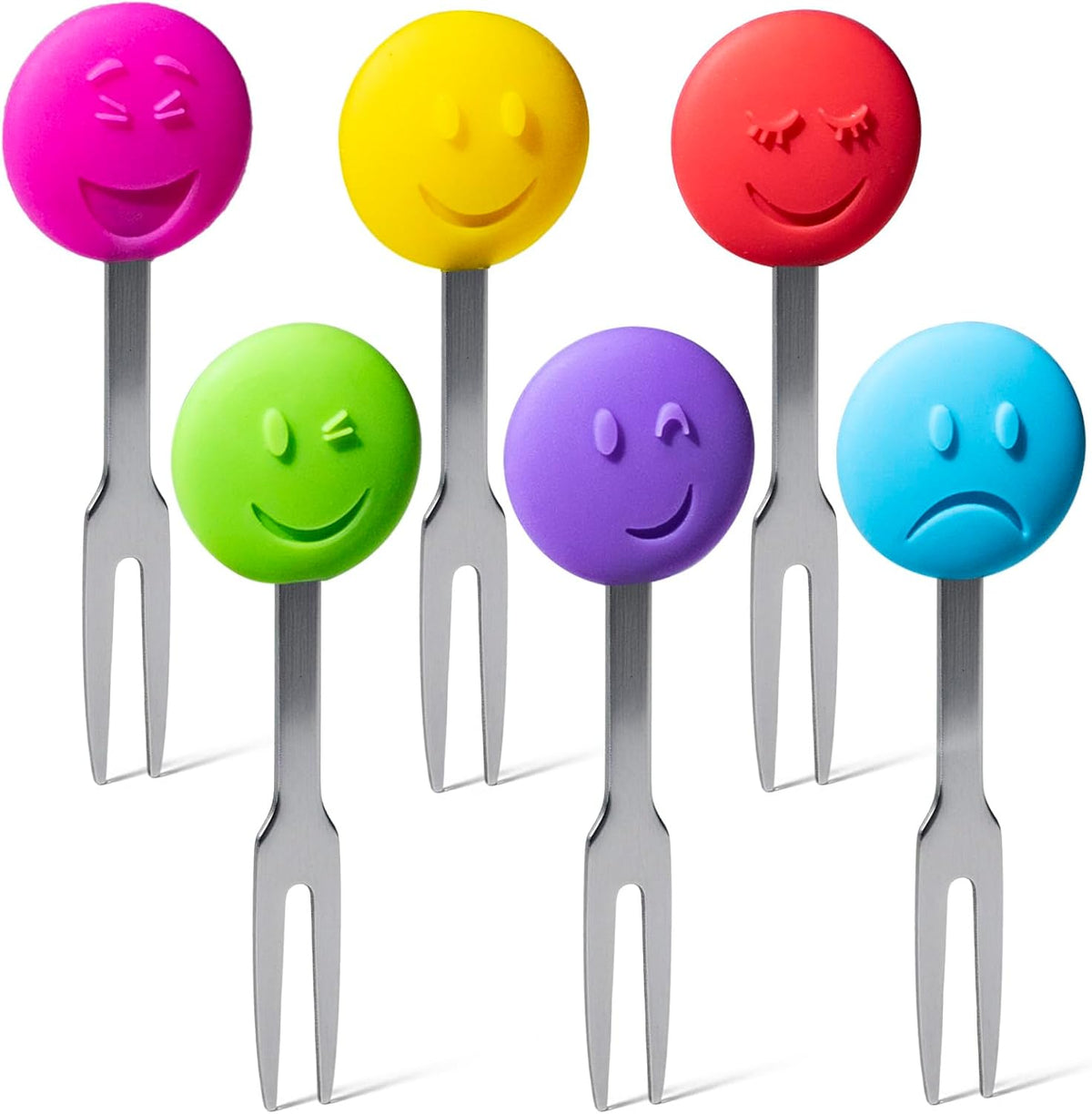 Cocktail Forks, 6-Piece Appetizer Forks, Fruit Shapes, Stainless Steel and Silicone Small Forks for Fruits, Cheese, Appetizers - Image 15