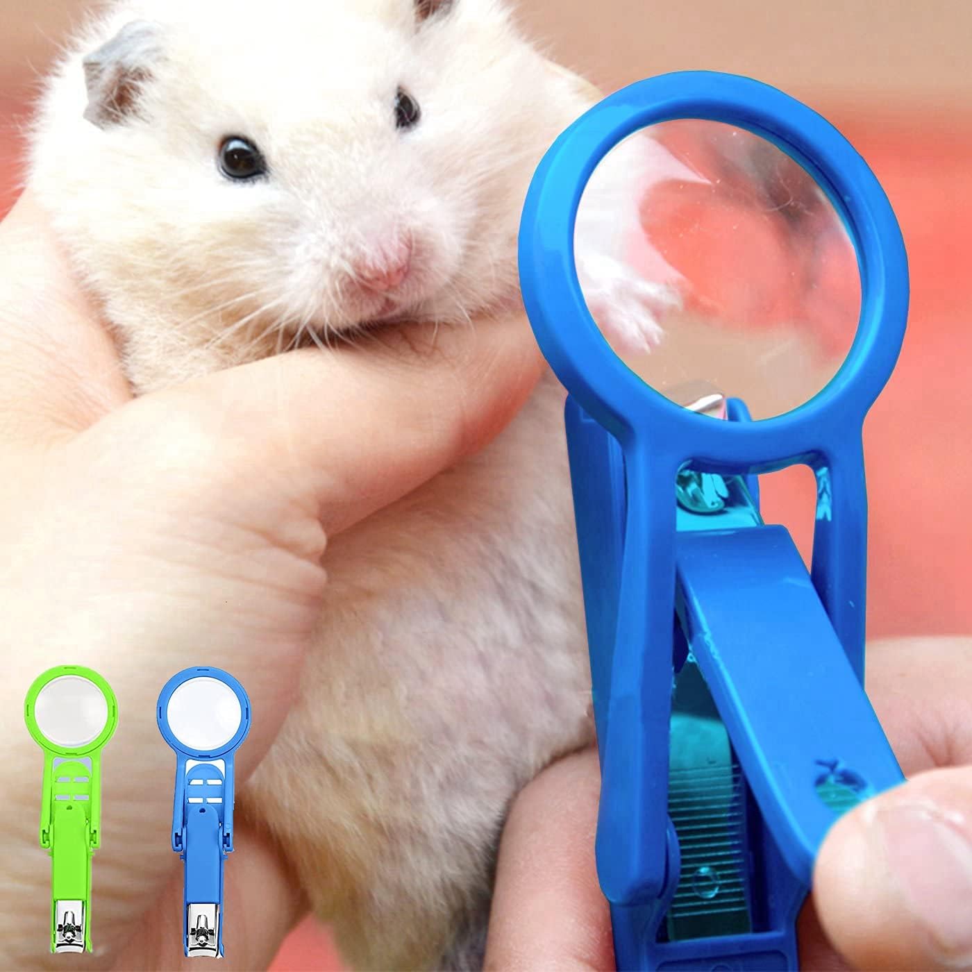 HAICHEN TEC hamster nail clippers front view showing blue small pet trimmer with magnifier glass