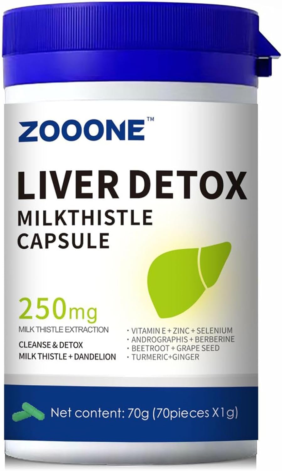 zooone- Liver Cleanse Detox & Repair, Milk Thistle, Dandelion Root, Turmeric & Ginger Extract for Liver Health - Gallbladder Cleanse Kidney Support Supplement Capsule, 70 Capsules - Image 1