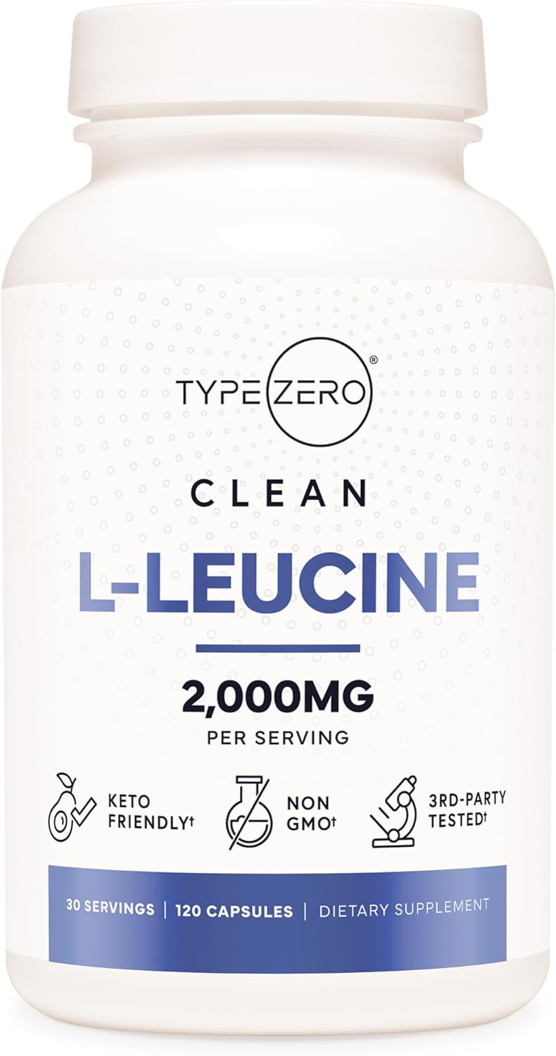 Type Zero L-Leucine Capsules bottle front view muscle supplement