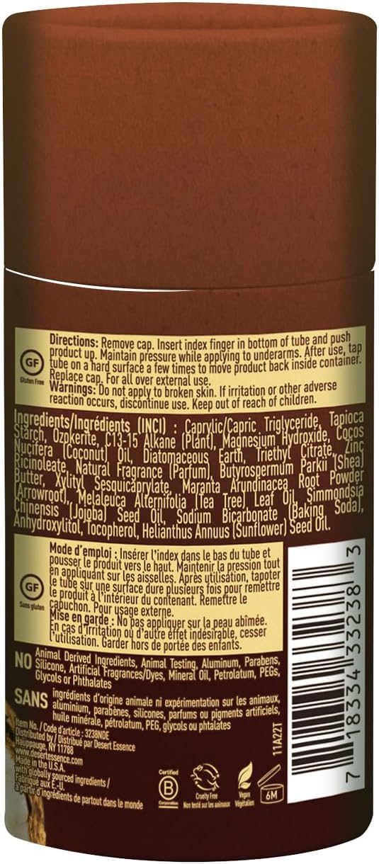 Desert Essence aluminum free deodorant ingredient highlights