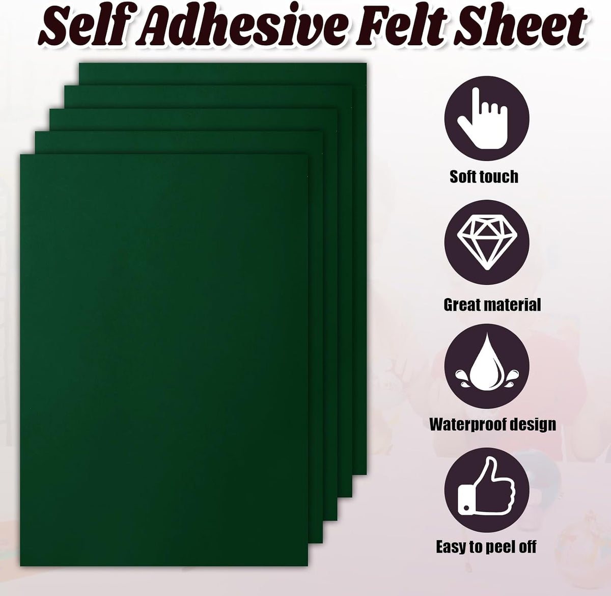 Peel and stick backing demonstration on felt sheet